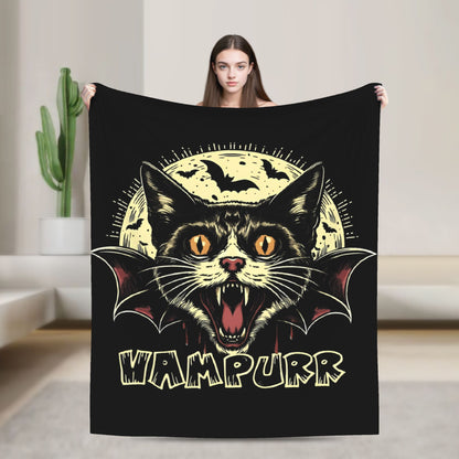 Funny Vampurr Vampire Cat Bites Again Flannel Blankets Halloween Awesome Throw Blanket for Quilt 200x150cm Soft
