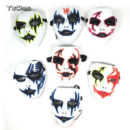 LED Hand-painted Mask Halloween Carnival Masquerade Cosplay Horror Accessory Men's Mask Weird Face Mask Glowing Mascara Disfraz