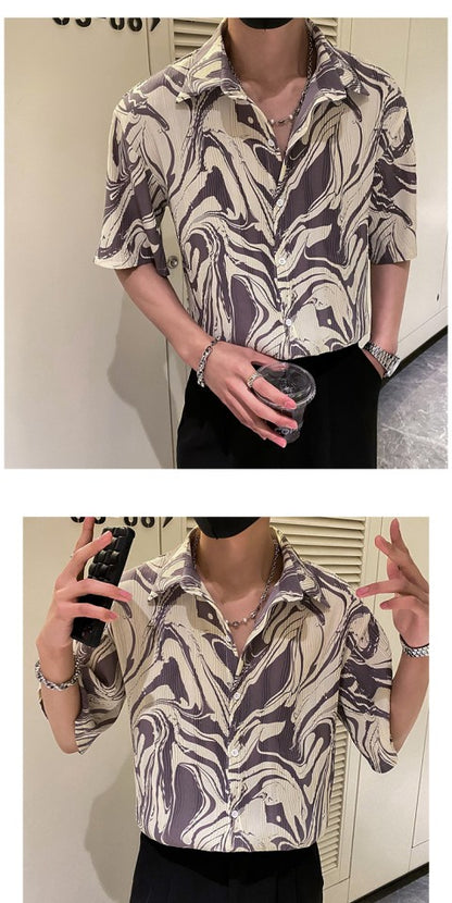 Japanese Summer Ice Silk Flower Shirt for Men Short Sleeve Loose Casual Harajuku Oversized 2023 New Thin Hawaiian Shirt Men
