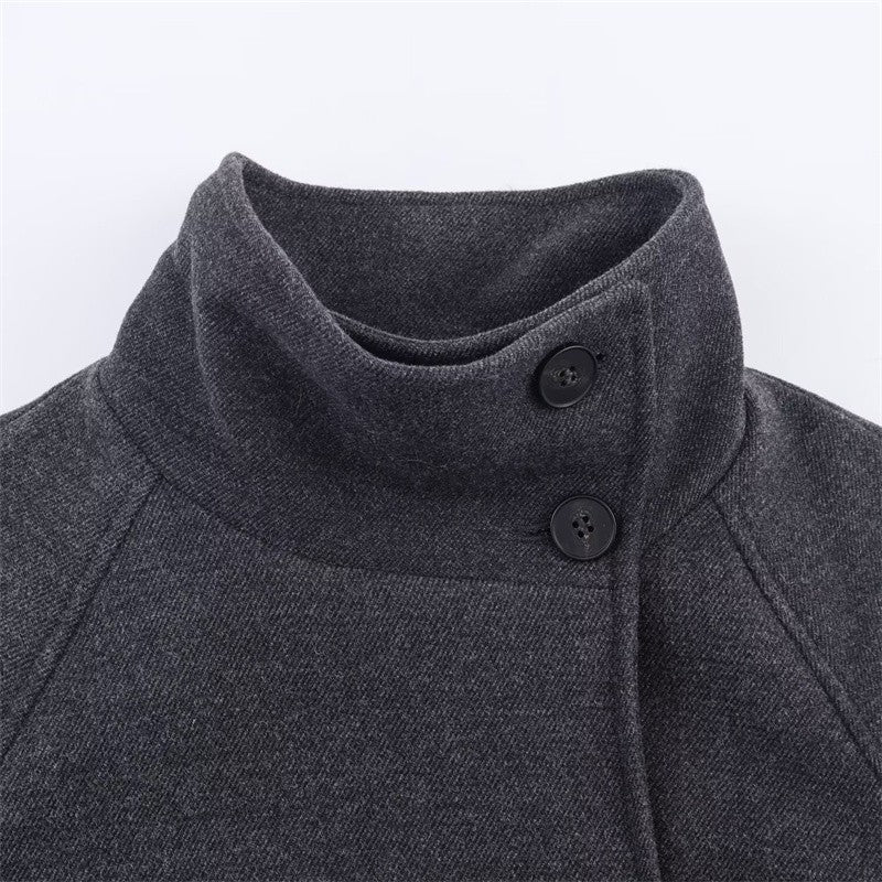 Women's Coat 2025 Autumn and Winter New Style Gray Long-Sleeve Belted Single-Breasted Stand Collar Loose Coat Fashionable