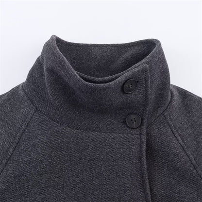 Women's Coat 2025 Autumn and Winter New Style Gray Long-Sleeve Belted Single-Breasted Stand Collar Loose Coat Fashionable