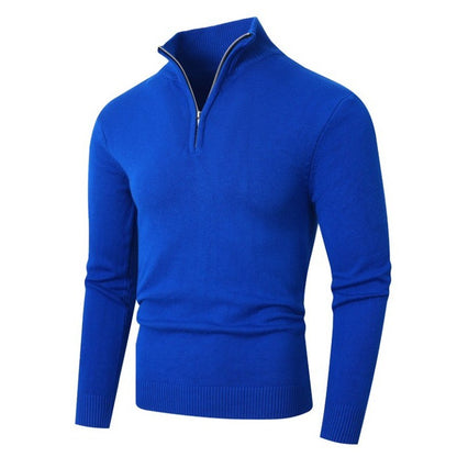 Autumn Mens Zip Pullover Sweater Lightweight Mock Neck Woolen Polo Sweaters Knit Casual Solid Color Cardigan Winter Warm Tops