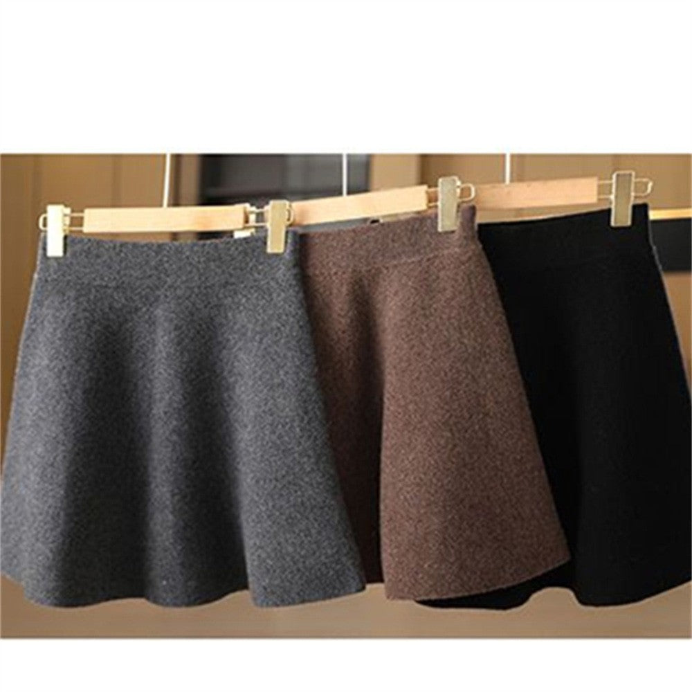 Women’s Wool Skirt Autumn Winter Elastic Waist Mini A-Line Cashmere Skirt Wool Knitted Above Knee Preppy Style Warm Short Skirts