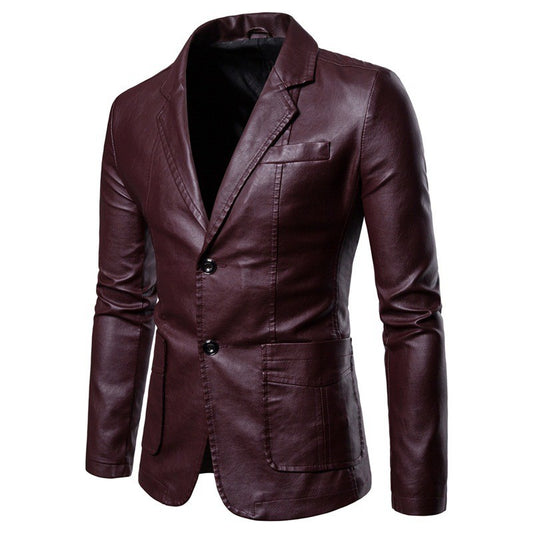 Black Men's PU Leather Suit, Leather Jacket Coat, Burgundy, Navy, Earthy Leather Jacket, Asian Size M-4XL