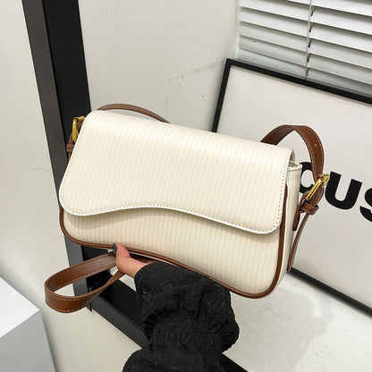 Solid Color Striped Flannel Women Crossbody Bag Quiet Luxury Designer Bag Fashionable Elegant PU Leather Shoulder Bags for Women