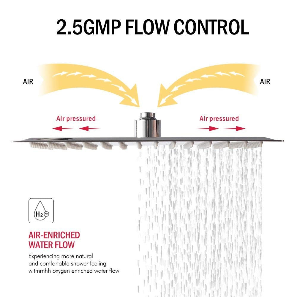 8" 10" 12" Stainless Steel High Pressure Rainfall Shower Head Large Flow Square Pressure Boosting Design Spa Bathroom Showerhead