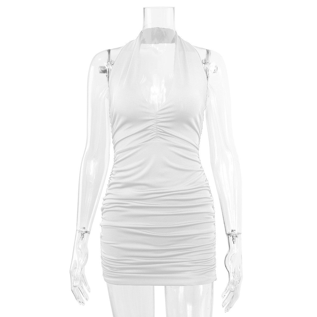 Sexy Deep V Evening Party Sleeveless Backlss Dress 2024 Summer Short White Halter  Dresses Women Tight Club Mini Dress Clubwear