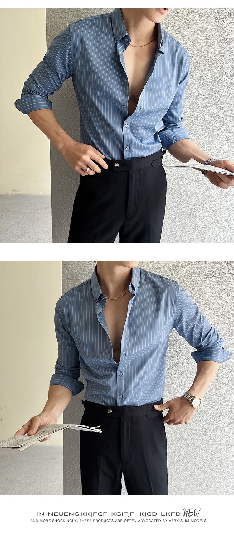 Striped Shirts for Men High-quality 2025 Autumn New Solid Business Casual Long Sleeved Elastic Slim Fit Dress Shirt Men Clothing