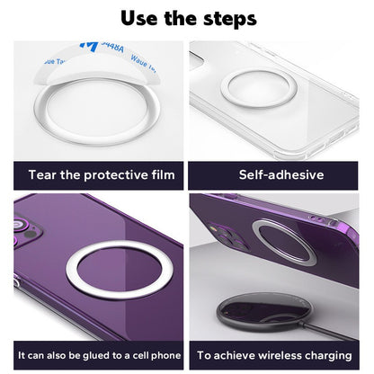 2024 Anel de Chapa de Metal Magnética Universal de Aço Inoxidável para Carregador Sem Fio Magsafe Adesivo de Ferro Ímã Suporte de Telefone para Carro