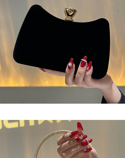Luxury Black Satin Evening Clutch Bag High-Quality Flannel Small Handbag Elegant Dinner Party Crossbody Wallet for Women