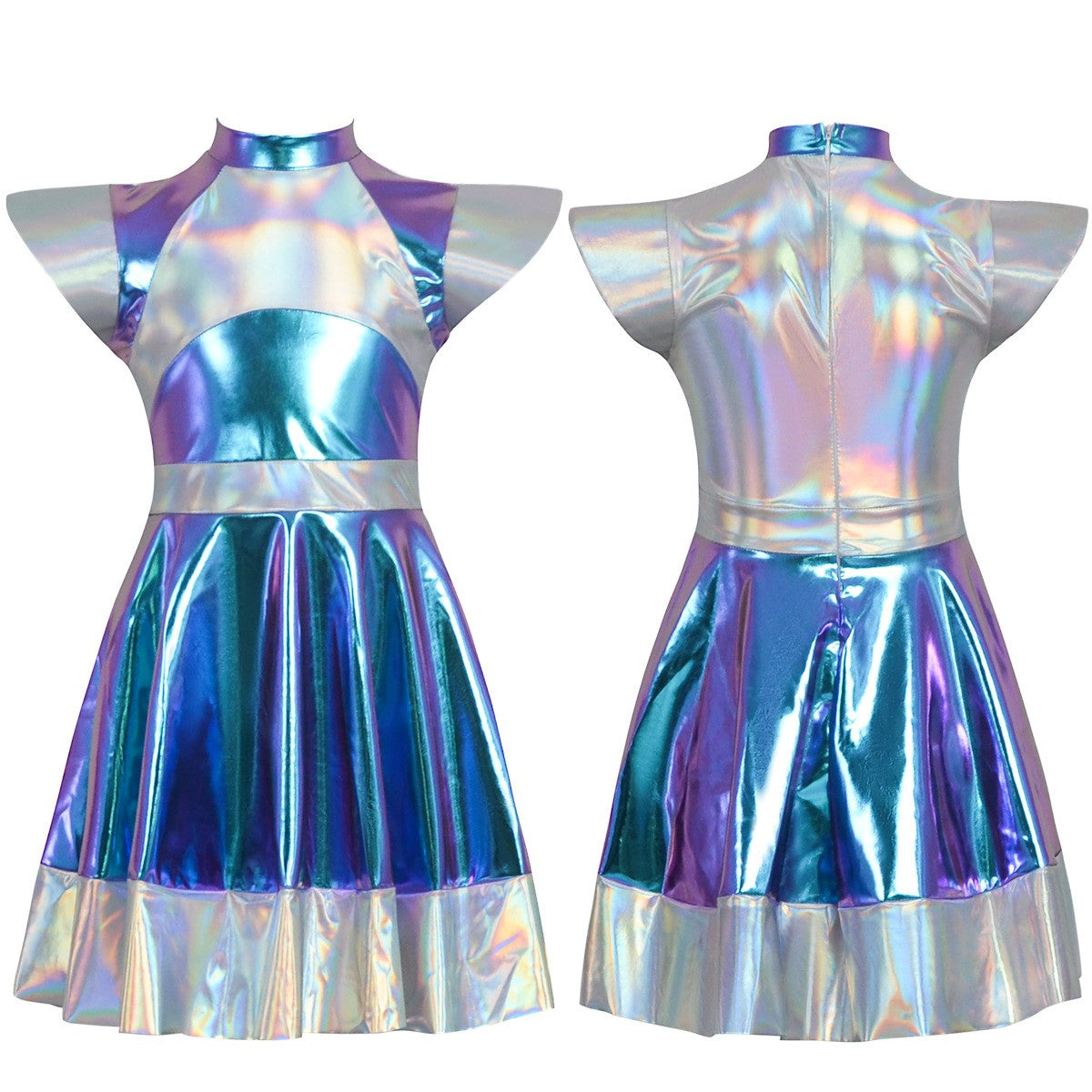 Cyber Alien Laser Reflective Alien Cosplay Dress, Adult and Children's Party Outfit, Including Tentacle Headpiece