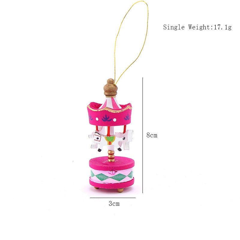 Christmas Wooden Carousel Horse Miniature Ornaments Christmas Tree Hanging Pendants New Year Gift Toy For Kid Home Party Decor