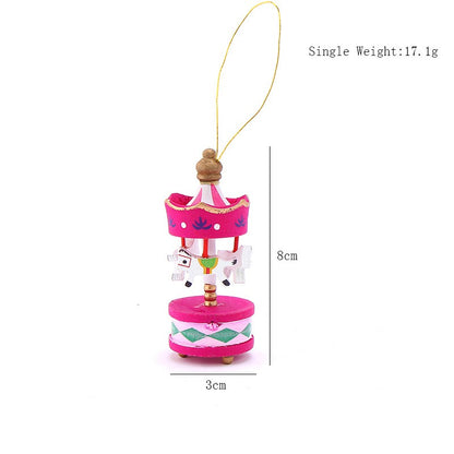 Christmas Wooden Carousel Horse Miniature Ornaments Christmas Tree Hanging Pendants New Year Gift Toy For Kid Home Party Decor