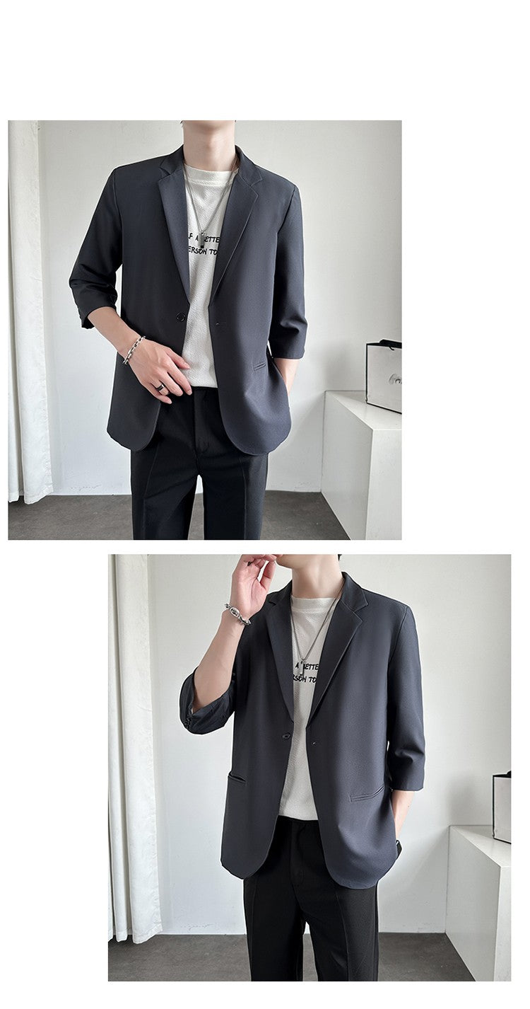 Men's Casual Seven-Five Sve Suit Jaet Thin Summer Faionable Korean Sle Five-Five ort Sve Small Western Clothes