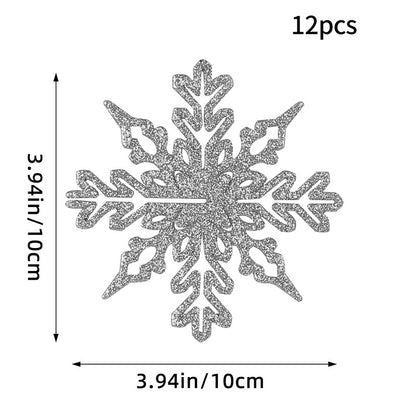 12PCS Pink Glitter Plastic Snowflake Decorations 10cm Christmas Tree Hollow Snowflake Pendants New Year Party Festival Supplies