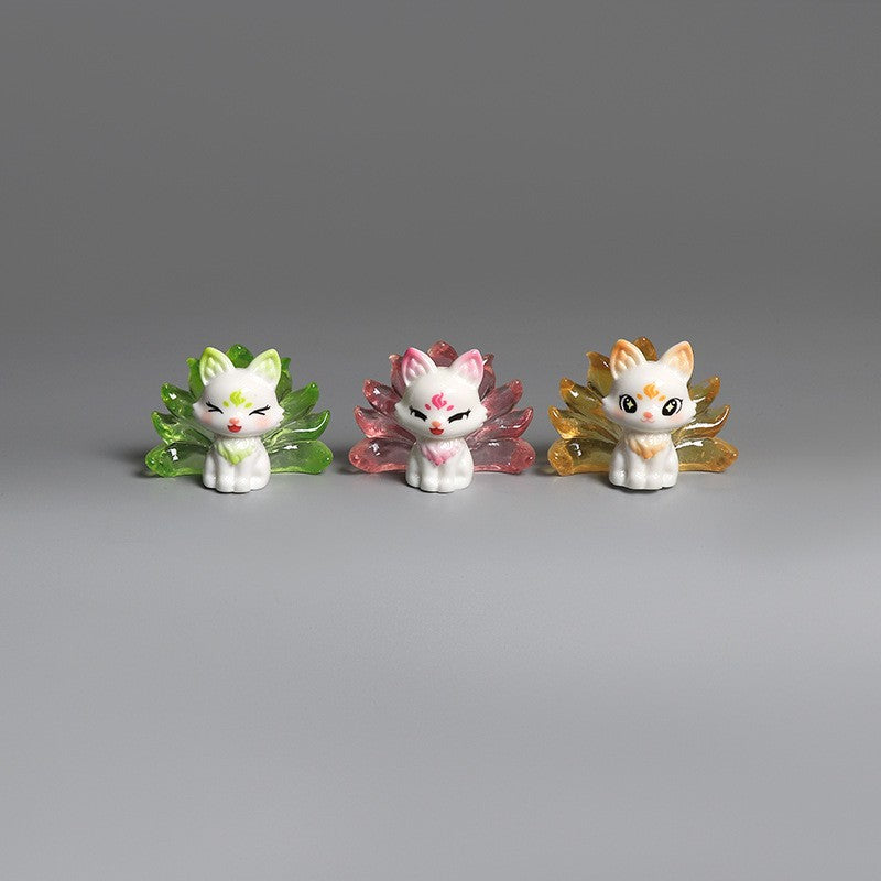 1/6Pcs Cute 9 Tailed Fox Resin Figurine, Kawaii Fantasy Miniature Mythical Fox Animal Decor for Desk Shelf Car Collectible Gift