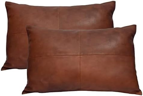 Lambskin Leather Pillow Cover - Dolly Lamb Sofa Cushion Case - Decorative Throw Cover for Living Room and Bedroom, 12x20 Inches
