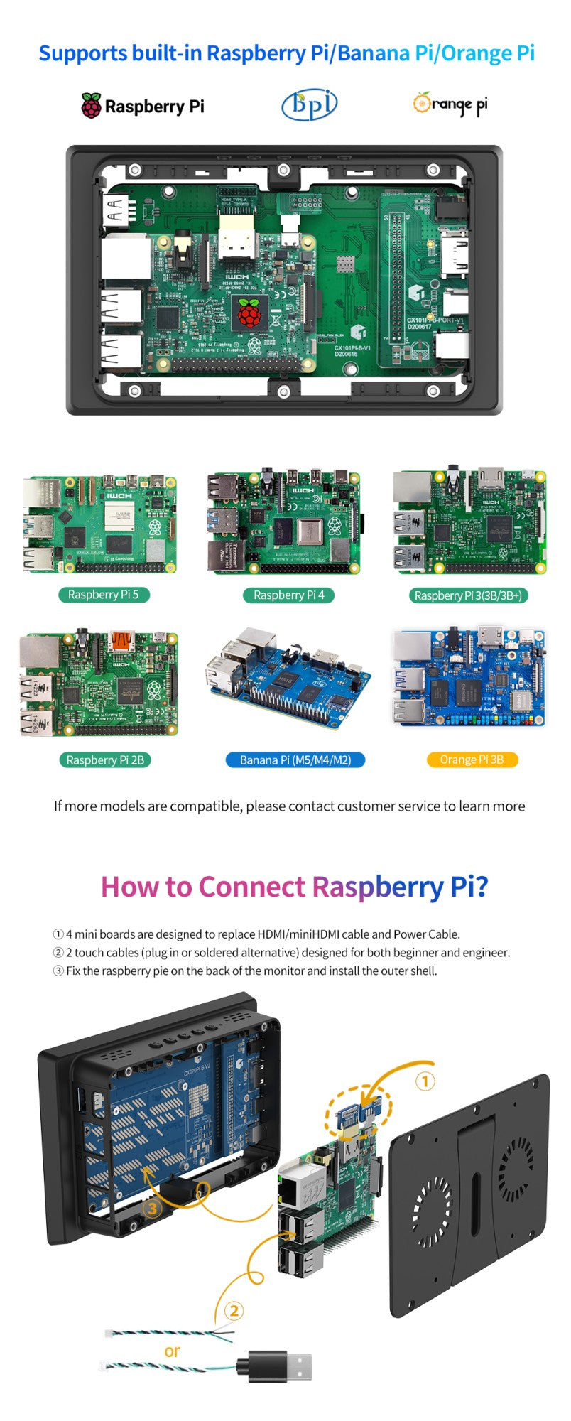 7 inch Touch Screen Monitor for Embeddable Raspberry Pi 4 3 Banana Orange RasPi 1024*600 LCD Display HMDI VESA Fan Cover