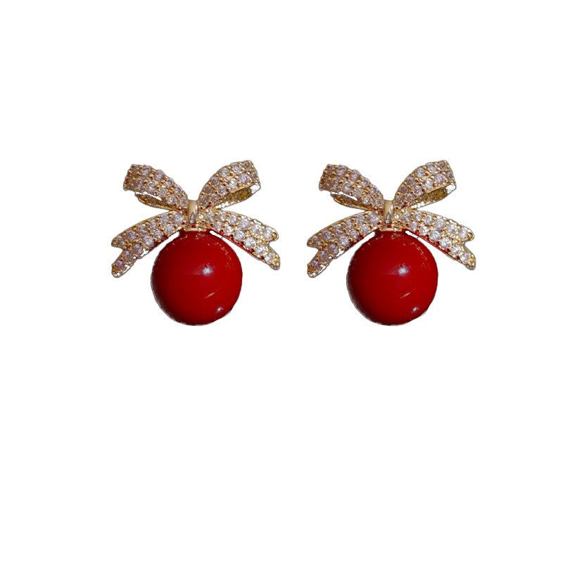 Brincos de Pérolas com Laço de Strass Brilhantes Joias Femininas Modernas de Luxo Presentes de Aniversário de Casamento