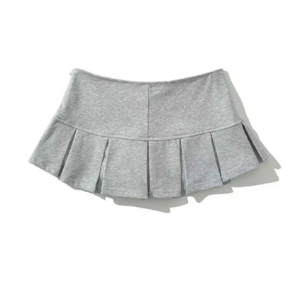 Mooyufon Fabric Y2K Mini Skirt Women Low Waist Wide Pleat Light Grey Sexy Vintag