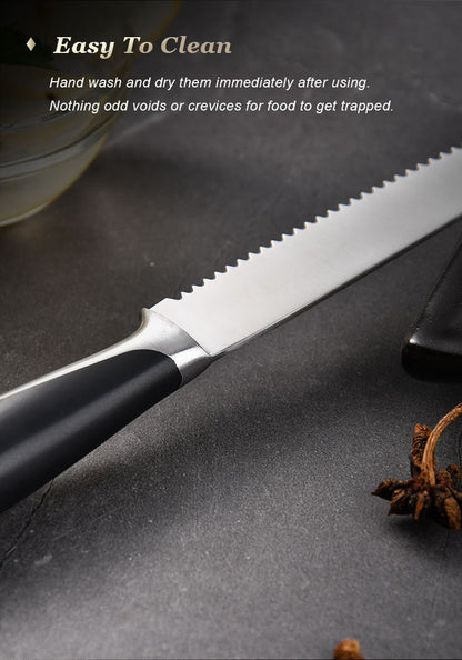 6-Piece Steak Knife Block Set High Carbon Stainless Steel Table Knife And Table Fork Set Double Forged Full Handle Dinner Knife