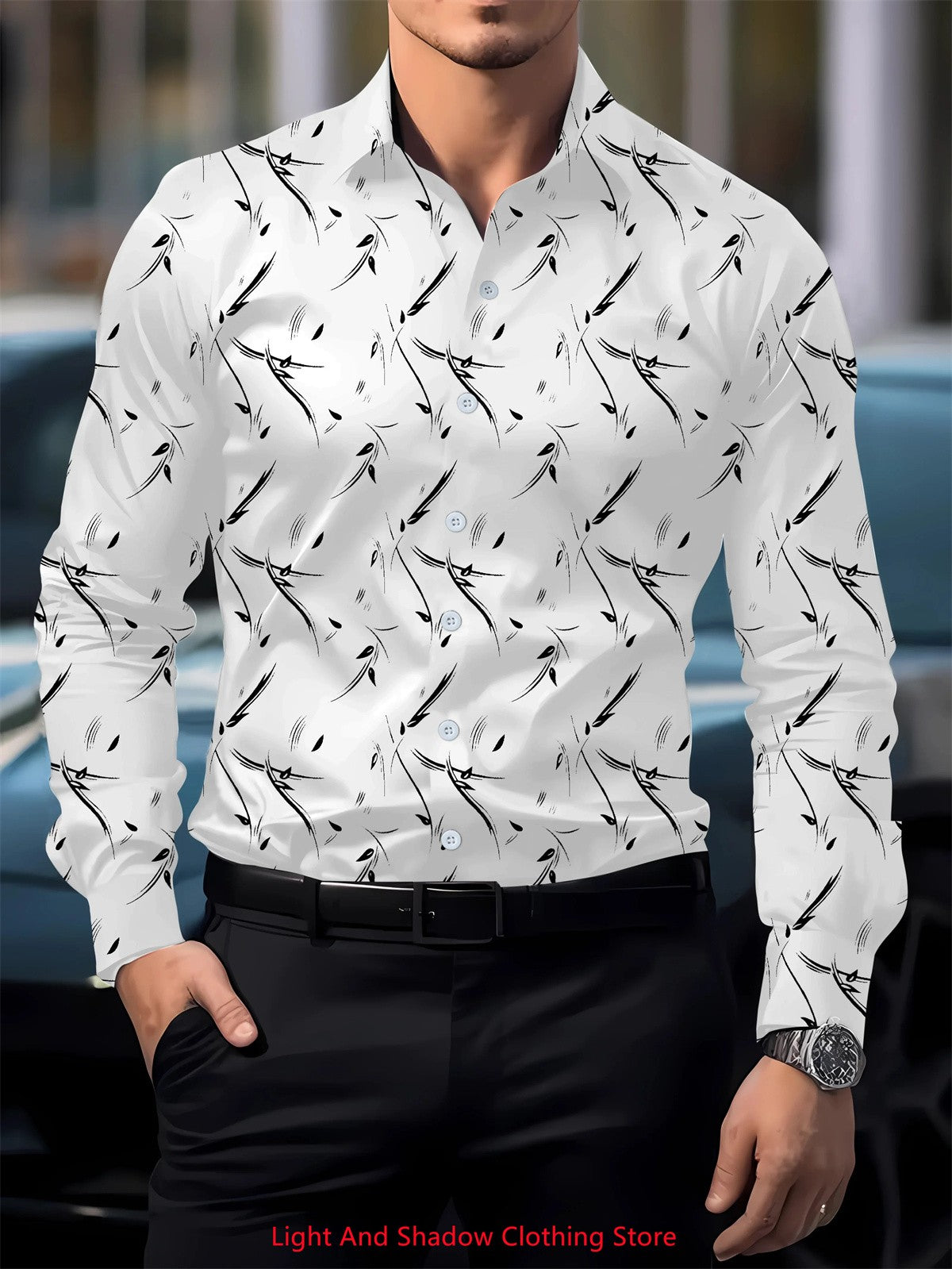 Men's High-Quality Long-Sleeved Lapel Button-Up Shirt Comfortable Soft High-Definition Printed Business Casual Shirt