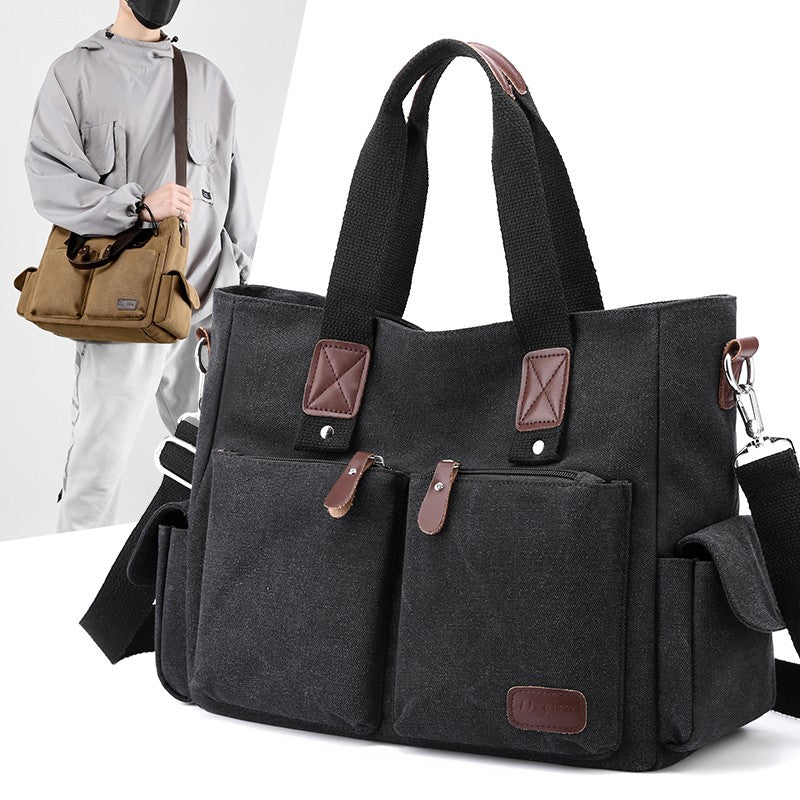 Canvas retro crossbody bag, handbag commuting bag, shoulder bag, work bag, large capacity handbag