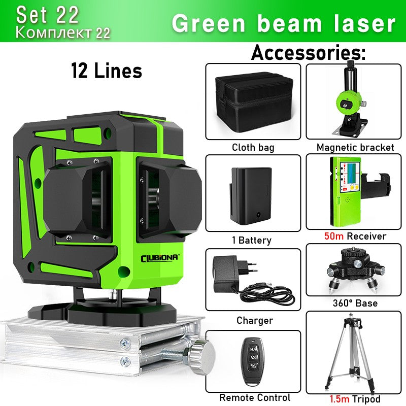 Nível a Laser Clubiona 16/12 Linhas linha verde Autonivelante 360 Horizontal e Vertical Nível a Laser de Feixe Verde Super Potente