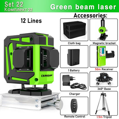 Nível a Laser Clubiona 16/12 Linhas linha verde Autonivelante 360 Horizontal e Vertical Nível a Laser de Feixe Verde Super Potente