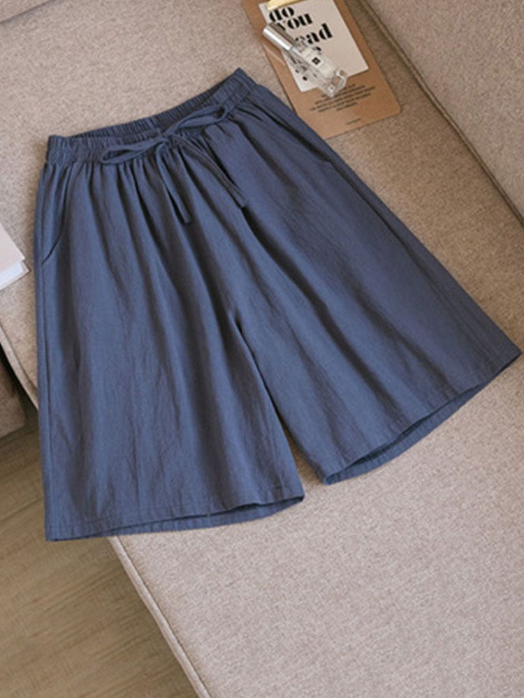Women shorts Summer Casual Solid Cotton Linen shorts high waist loose shorts for girls Soft Cool female shorts M-3XL