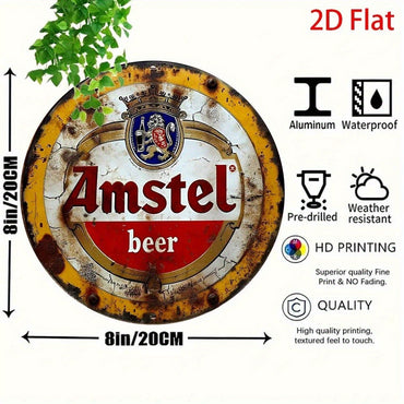 Vintage Amstel Beer Metal Wall Sign - Rustic Distressed Aluminum Plaque with Logo for Bar & Home Decor