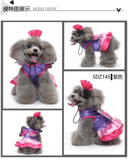 Fantasia de Halloween para Cães e Gatos, Vestido de Fada Borboleta Engraçado com Asa Destacável, Roupa para Pet, Vestido de Festa, Fantasia de Cosplay