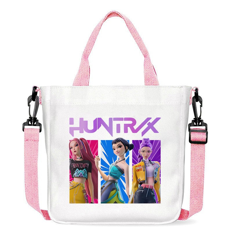 Kawaii KPop Demon Hunters Fashion Shoulder Bag Cartoon Handbag Large Capacity Crossbody Bag Portable Canvas Storage Bags Gift