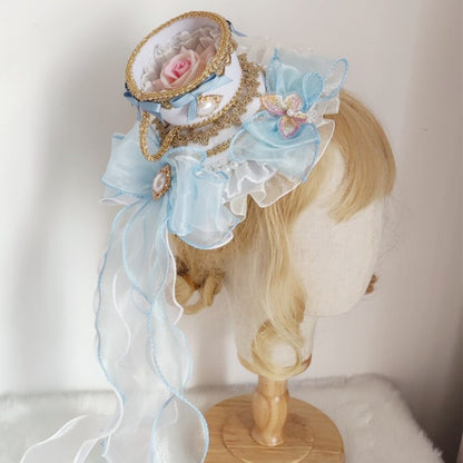 Lolita Girls Top Hat Rose With Long Ribbon ,Tea Cup Palace Spanish Fedoras