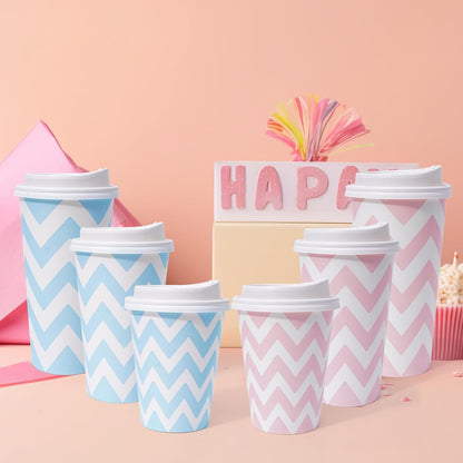 100 PACK 12OZ Disposable Coffee Cups with Lids, To Go Coffee Cups with Lids Leak Proof, Pink Paper Cups for Cold/Hot Bev
