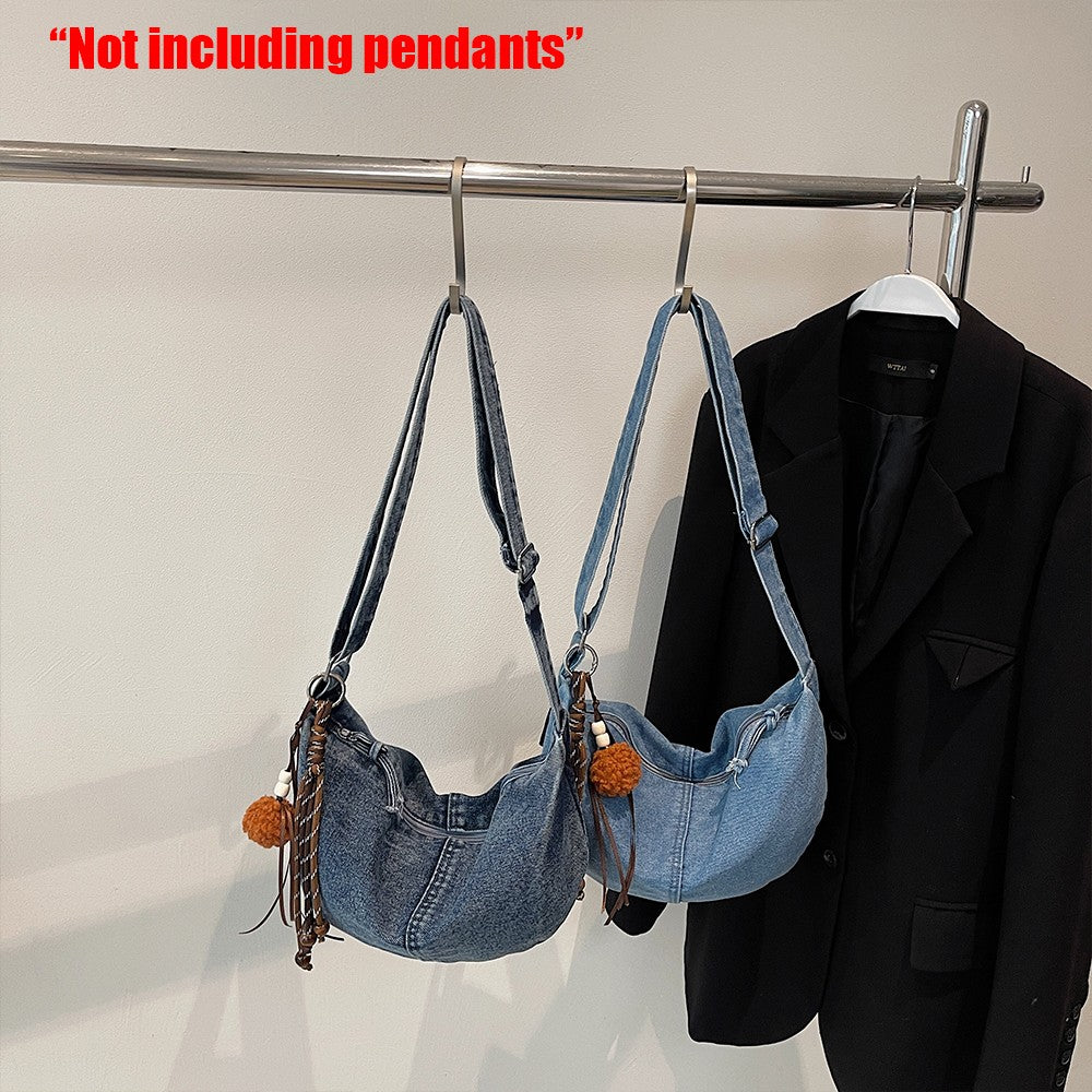 Autumn and Winter Trendy and Cool Fashion Denim Dumpling Bag New Zipper Versatile Single Shoulder Crossbody Bag