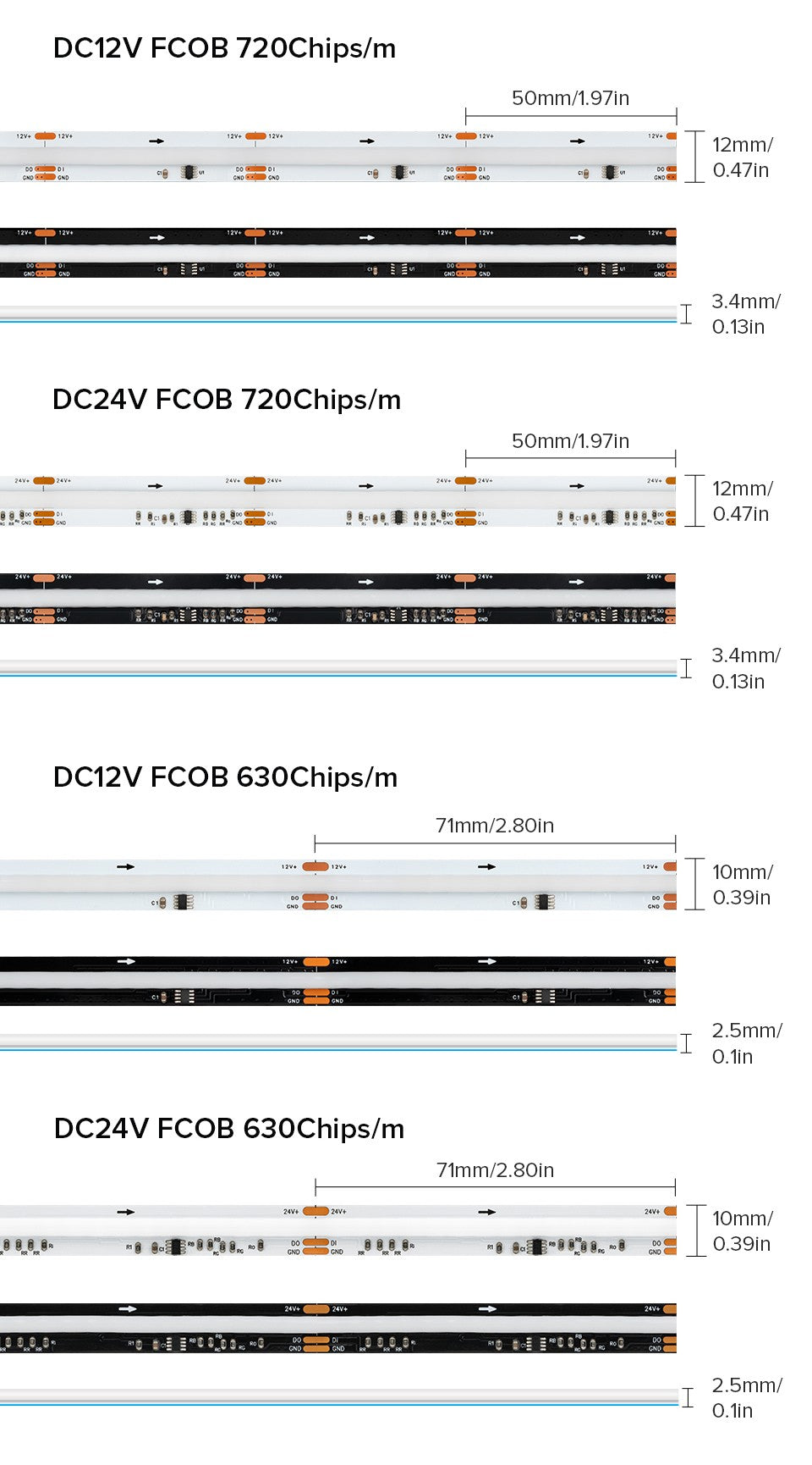 FCOB SPI RGB IC LED Light Strip WS2811 Addressable 720 630 LEDs Dream Color DC12V 24V WS2812B High Flexible FOB COB Lights