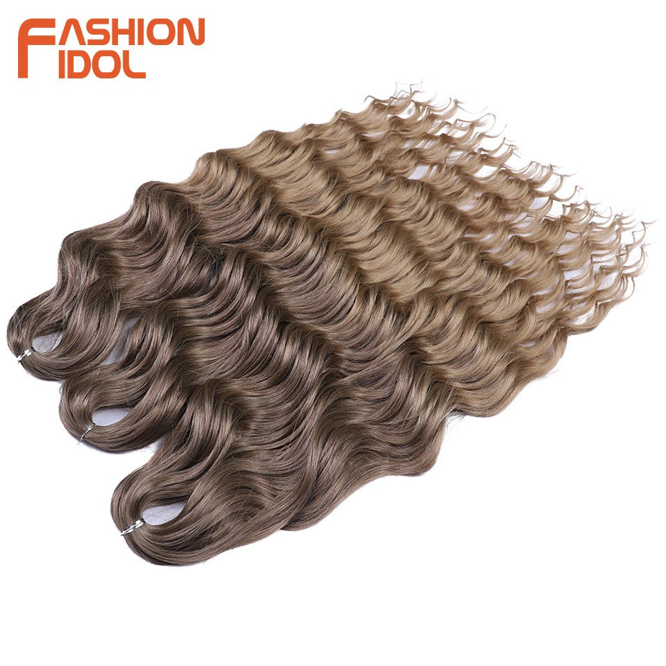 FASHION IDOL Cabelo de Crochê Torção Laranja Extensões de Cabelo Trançado de Onda Profunda Sintética Cabelo Onda de Água 24 Polegadas Fibra Resistente ao Calor