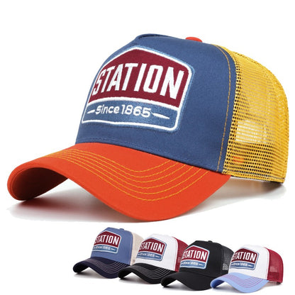 Unisex Baseball Cap Classic STATION Letter Pattern Mesh Cap Men And Women Breathable Streetwear Summer Trucker Hat