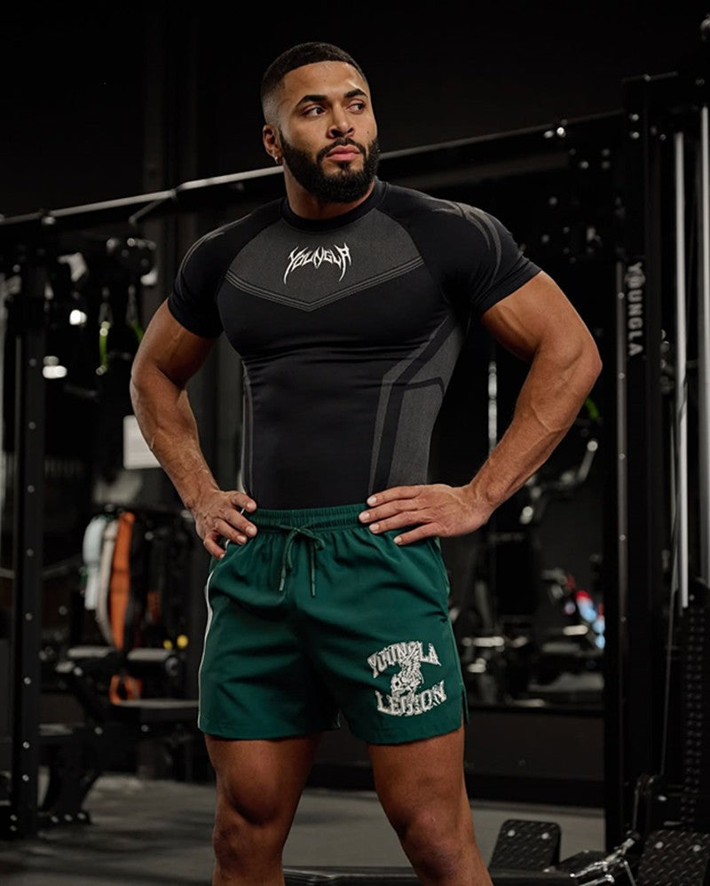 New YOUNG LA Men's Fitness Sports T-shirt Tights Men High Elastic Training Clothing Short Sleeve Tops Fitness Thirts For Men