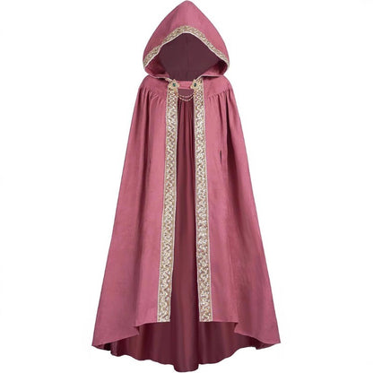 Medieval Lace Trim Hooded Cape 130cm Long Renaissance Wizard Witch Cloak Women Men Halloween Cosplay Costume