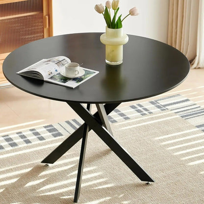 Round Dining Table For 4, Mid Century Modern 42" Round Dining Room Table With MDF Tabletop & Cross Metal Legs, Round Coffee Tabl