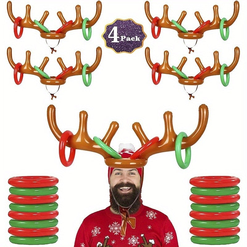 Inflatable Reindeer Antler Ring Toss Game Set - Perfect for Christmas, Halloween & Easter Parties - PVC Material, Excluding Pump