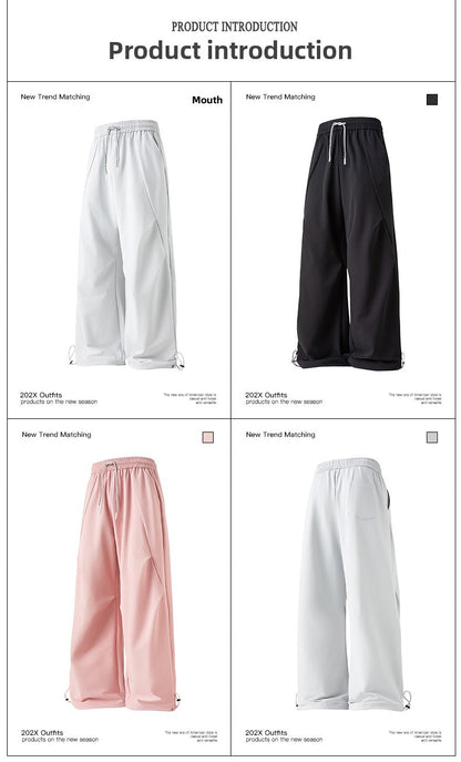 Calça Masculina de Pesca ao Ar Livre Sensação de Alta Qualidade Americana Pregueada Suspensa Casual Solta Longa Outono Calça Perna Larga Calça Reta
