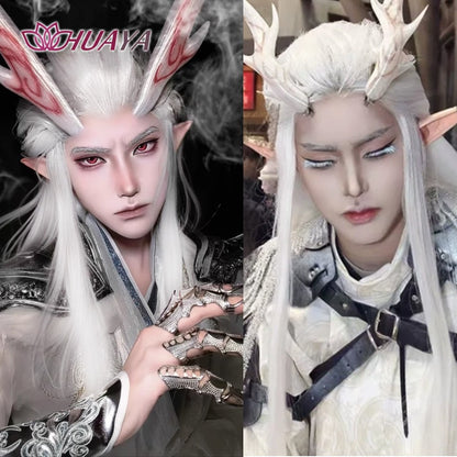 Peruca Sintética Longa Lisa para Cosplay Estilo Antigo Chinês Masculina Príncipe Bonito Penteado Cabelo Caído Peruca Hanfu