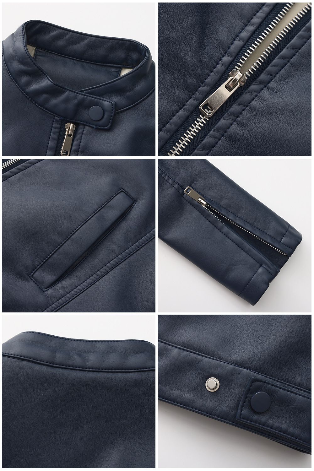 Black Women's Fitted Leather Jacket with Front Zipper & Side Pockets?, Available in Brown, Navy Blue, and Beige.