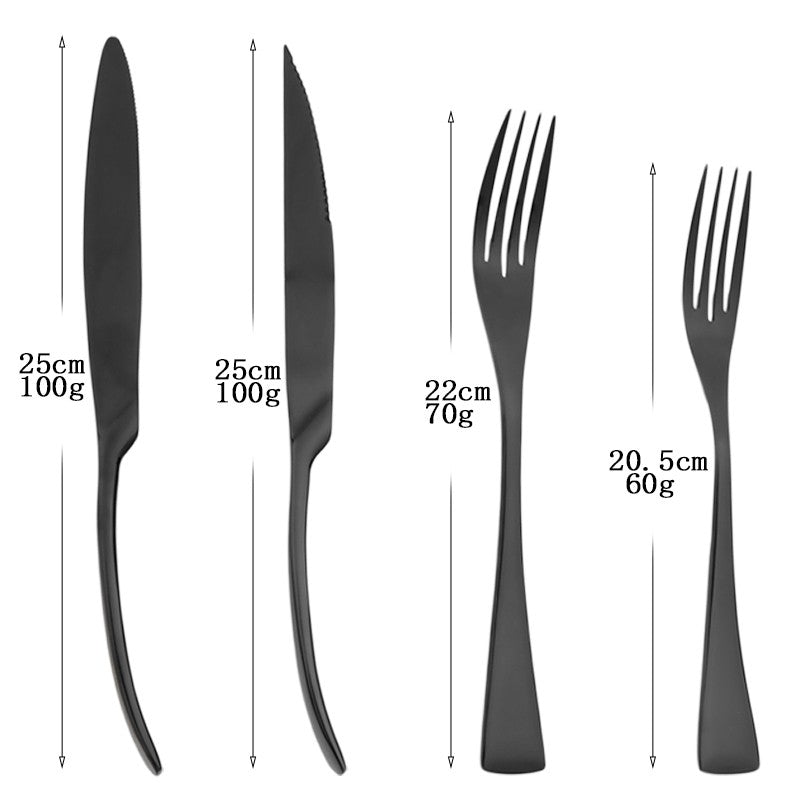 6Pcs Black Cutlery 304 Stainless Steel Dinnerware Set Steak Knife Silverware Creative Dinner Set Mirror Luxury Steak Knife Forks