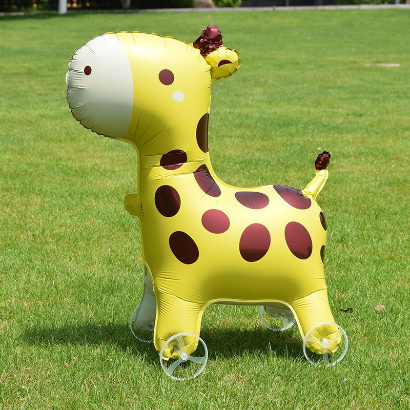 Cartoon Standing Animal Ballons with Wheels Kids Toys Outdoor Yard Walking Balloons Birthday Party Baby Shower Decor Photo Props