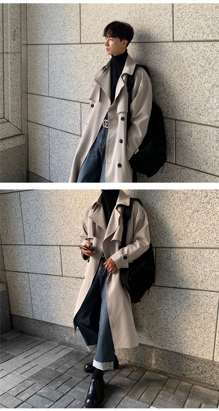 Trench coat Brand New Spring Trench Korean Men's Fashion Overcoat Male Long Windbreaker Streetwear Men Coat Outer Wear Clothing