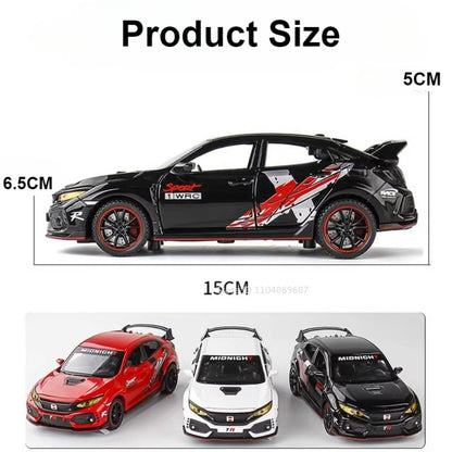 Scale 1:32 CIVIC TYPE-R Car Model Toy Doors Opened Music Light Pull Back Miniature Vehicle Models Deicast Metal Gifts for Kids